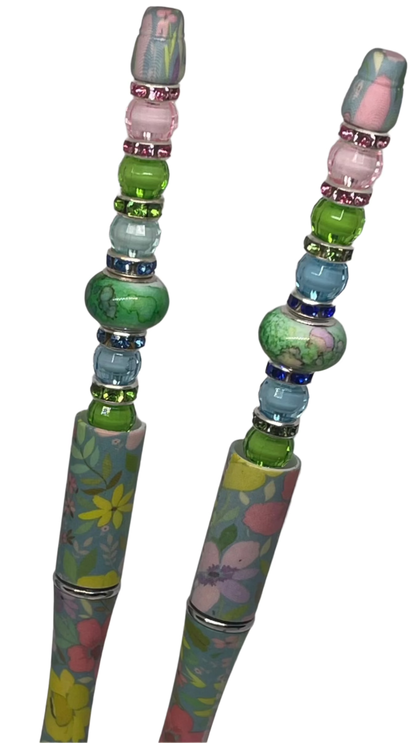 Floral Multi Color Pens Pink, Green, Blue spacers with chunky green Bead