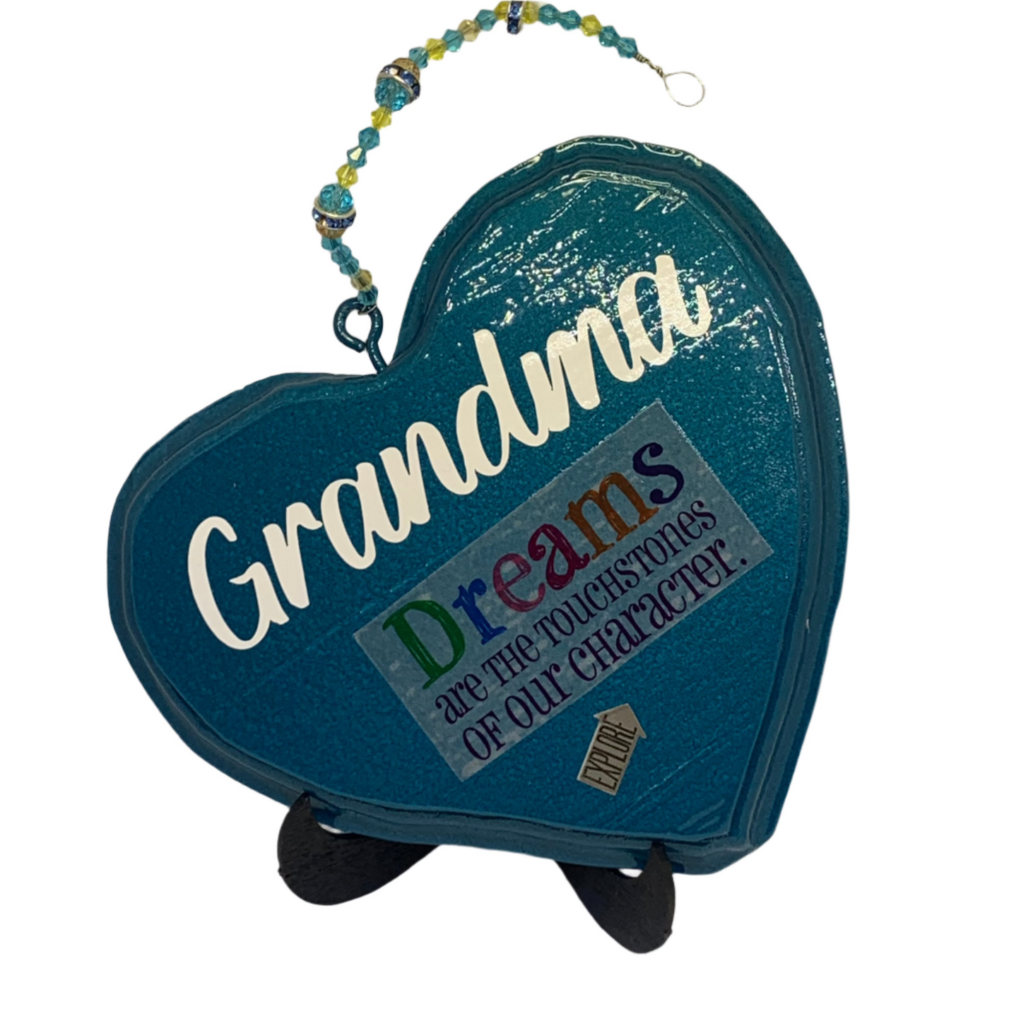 Grandma Carved Heart Ocean Sparkly Blue/Green