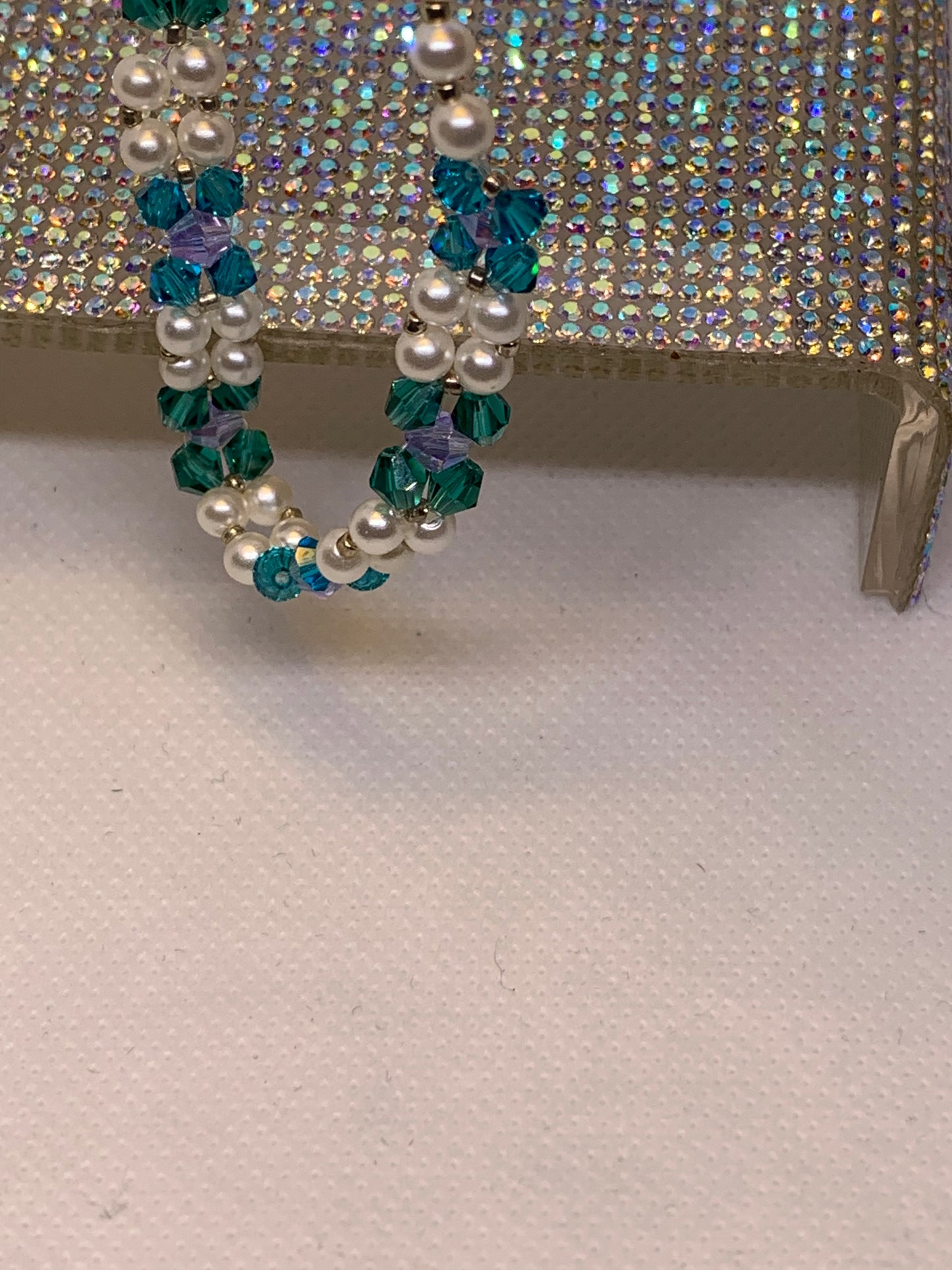 Mystic Blue Flower Pattern Crystals with Pearl flower design