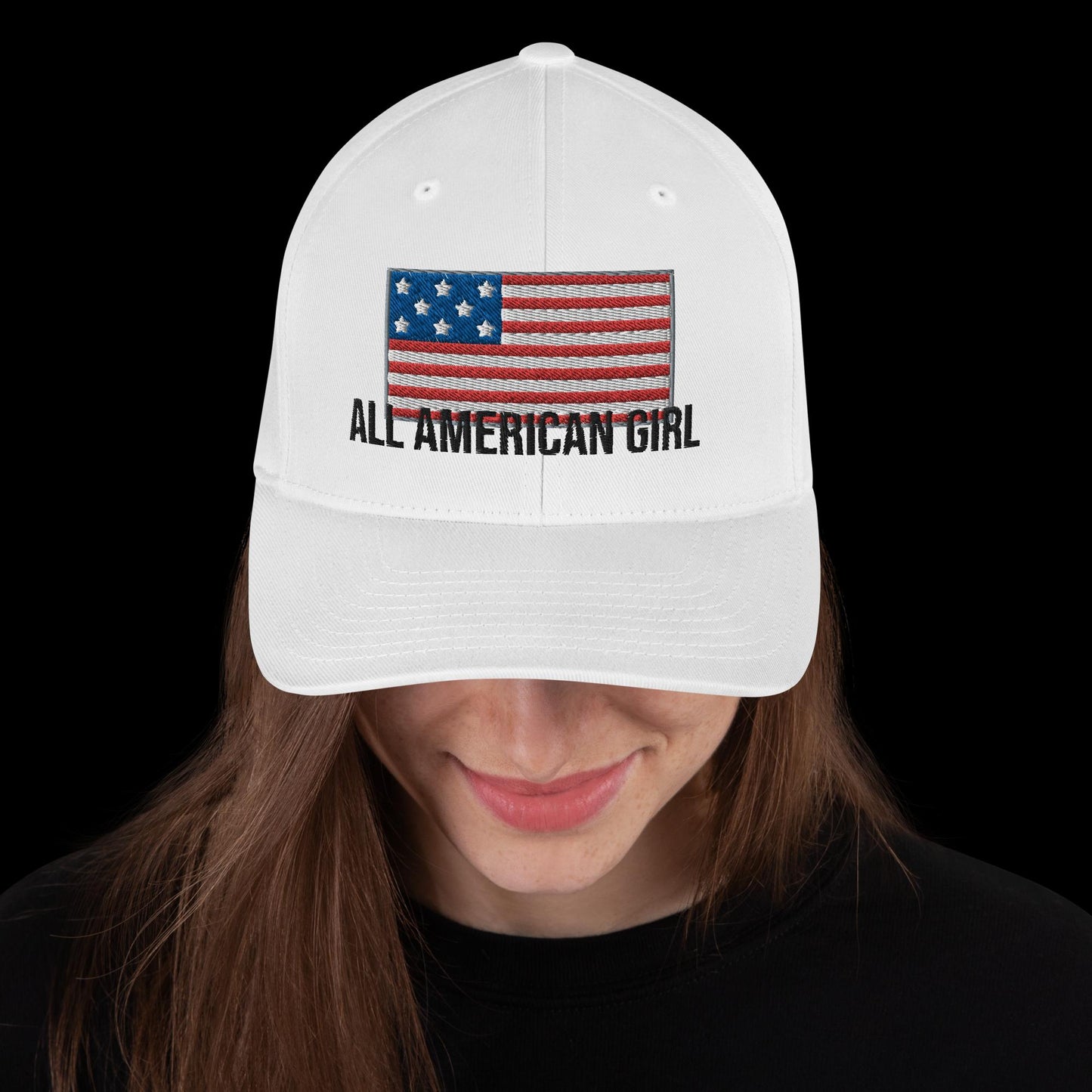 All American Girl with USA Flag-Twill Cap - Candi’s Creations