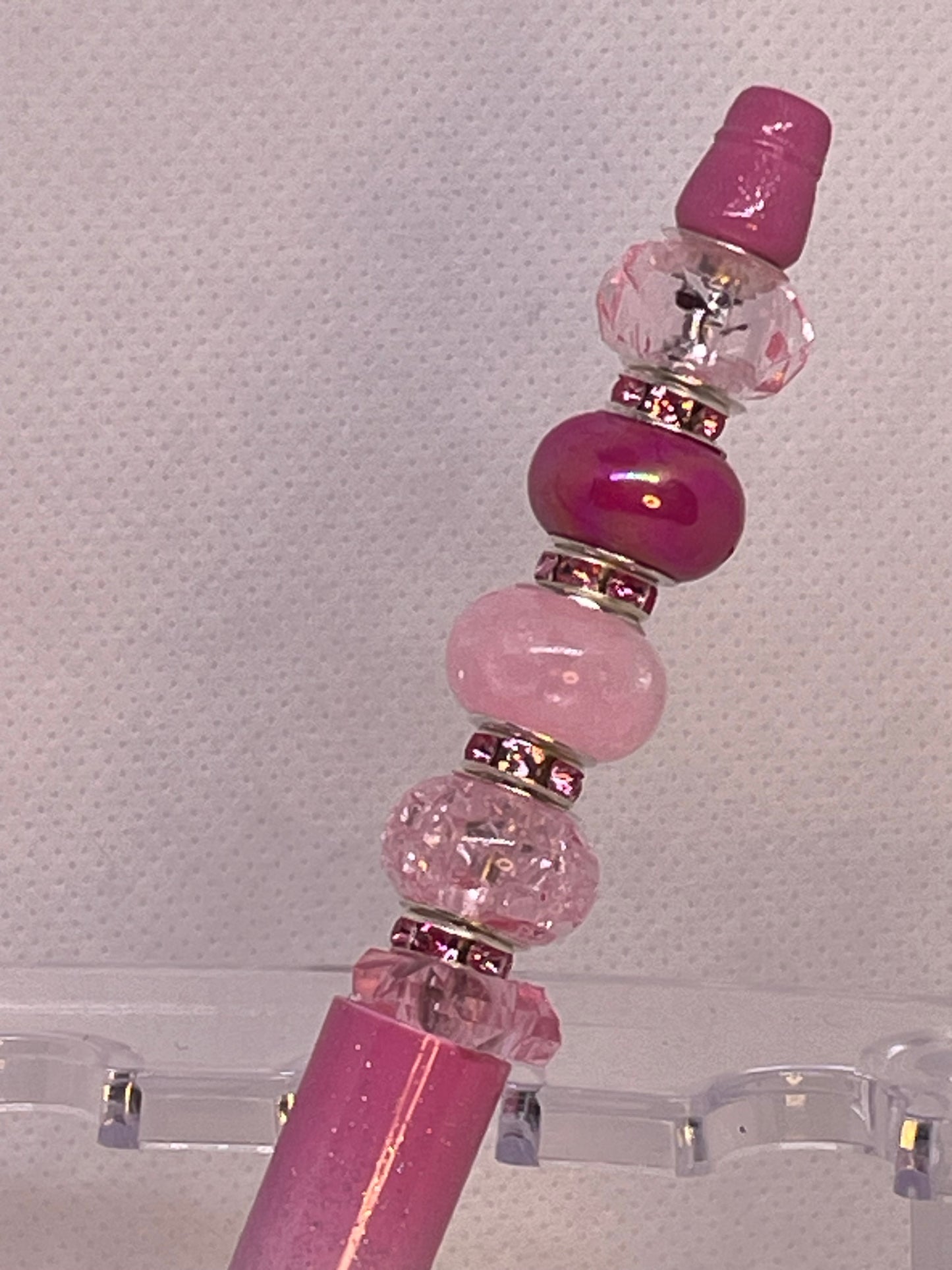 Fancy Bubble Gum Pink Beaded Pens with Blinging Crystald