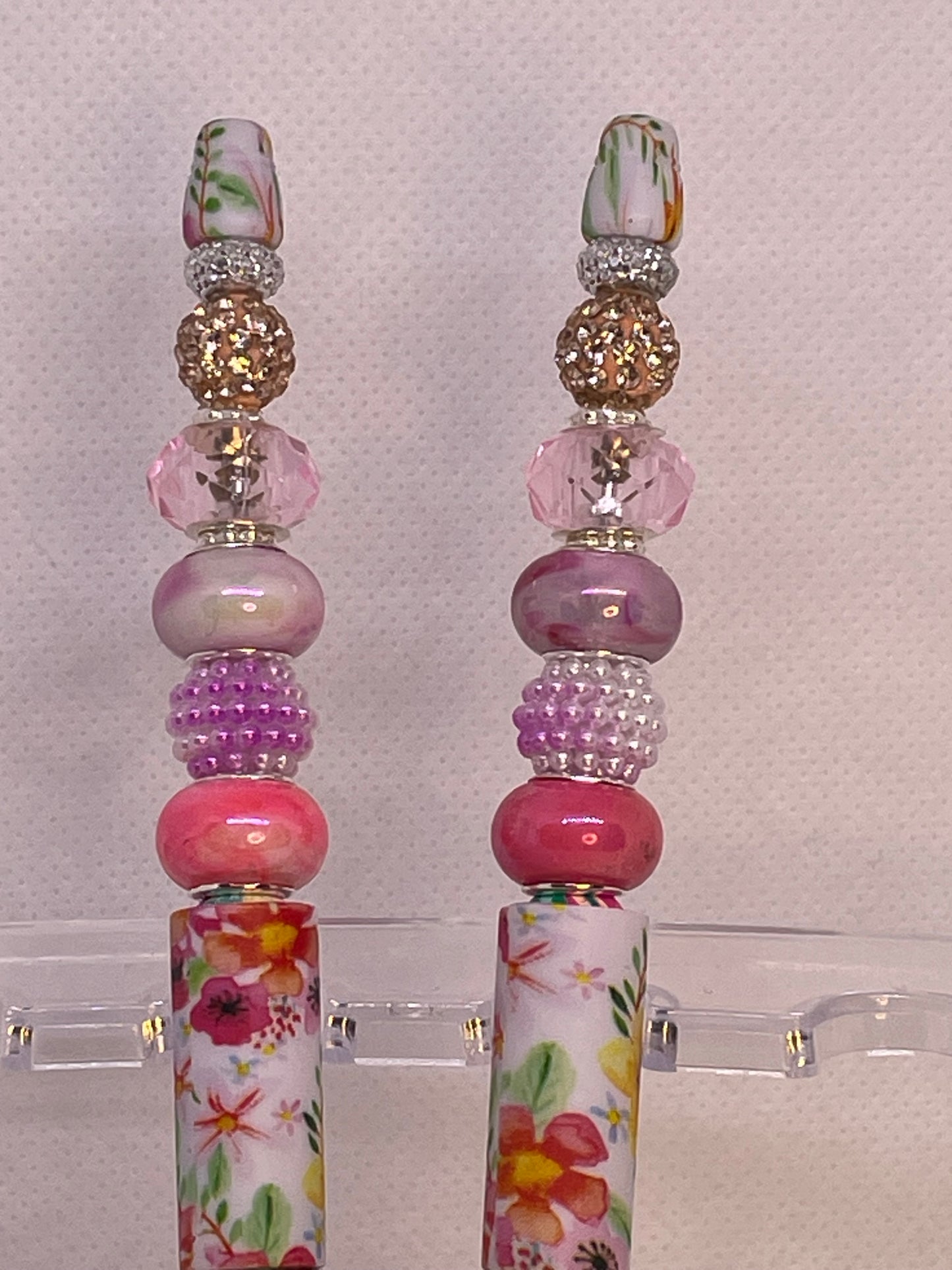 Fancy Bubble Gum Pink Beaded Pens with Blinging Crystald