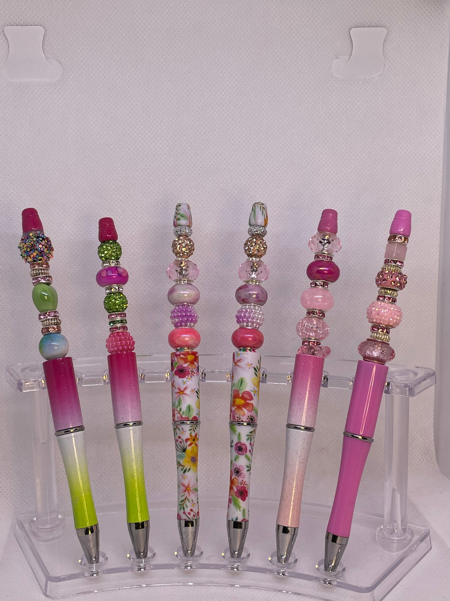 Fancy Bubble Gum Pink Beaded Pens with Blinging Crystald