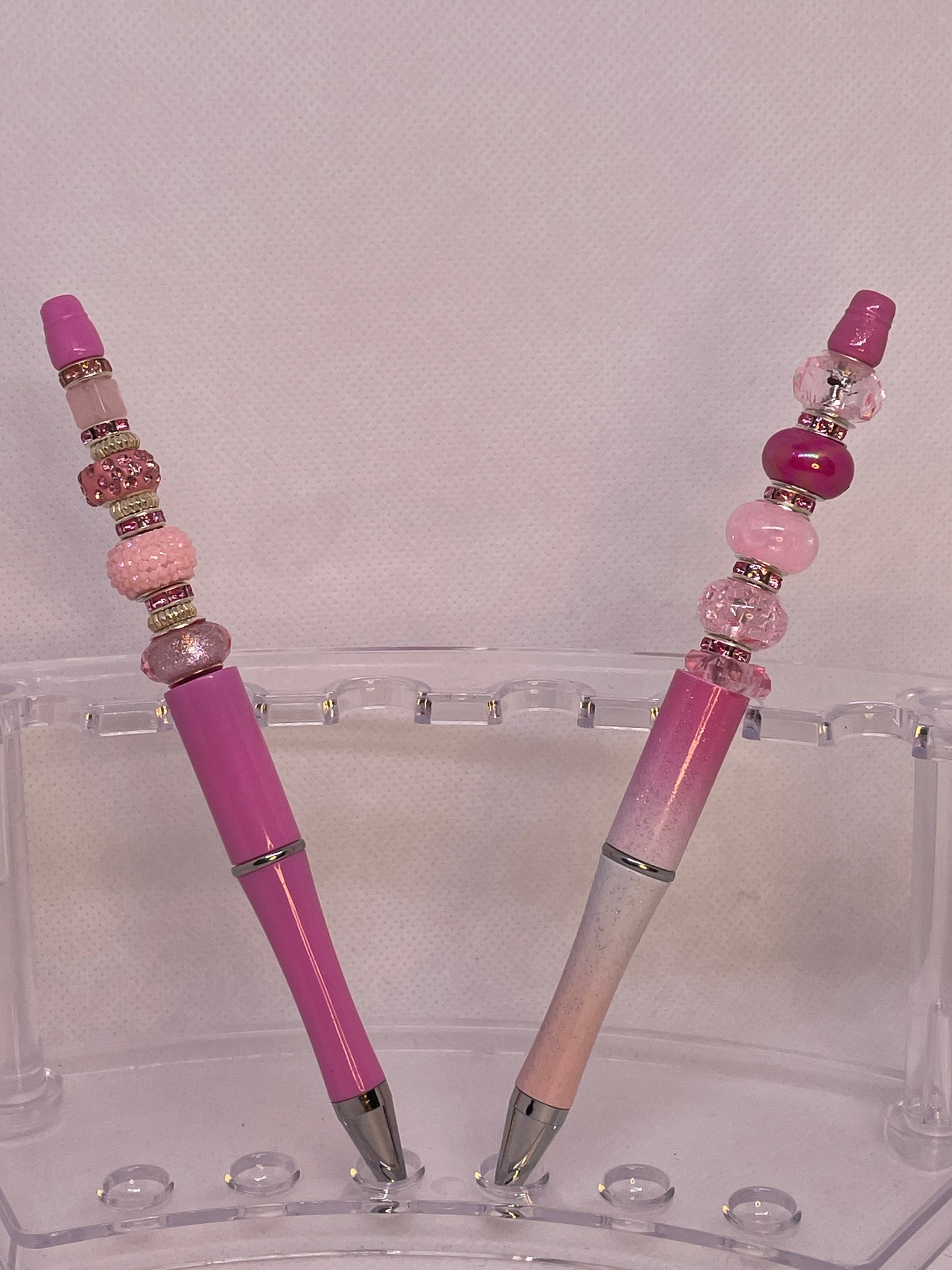 Fancy Bubble Gum Pink Beaded Pens with Blinging Crystald