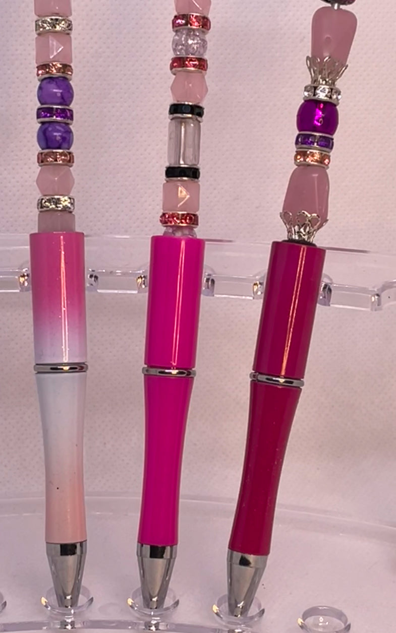 Fancy Bubble Gum Pink Beaded Pens with Blinging Crystald
