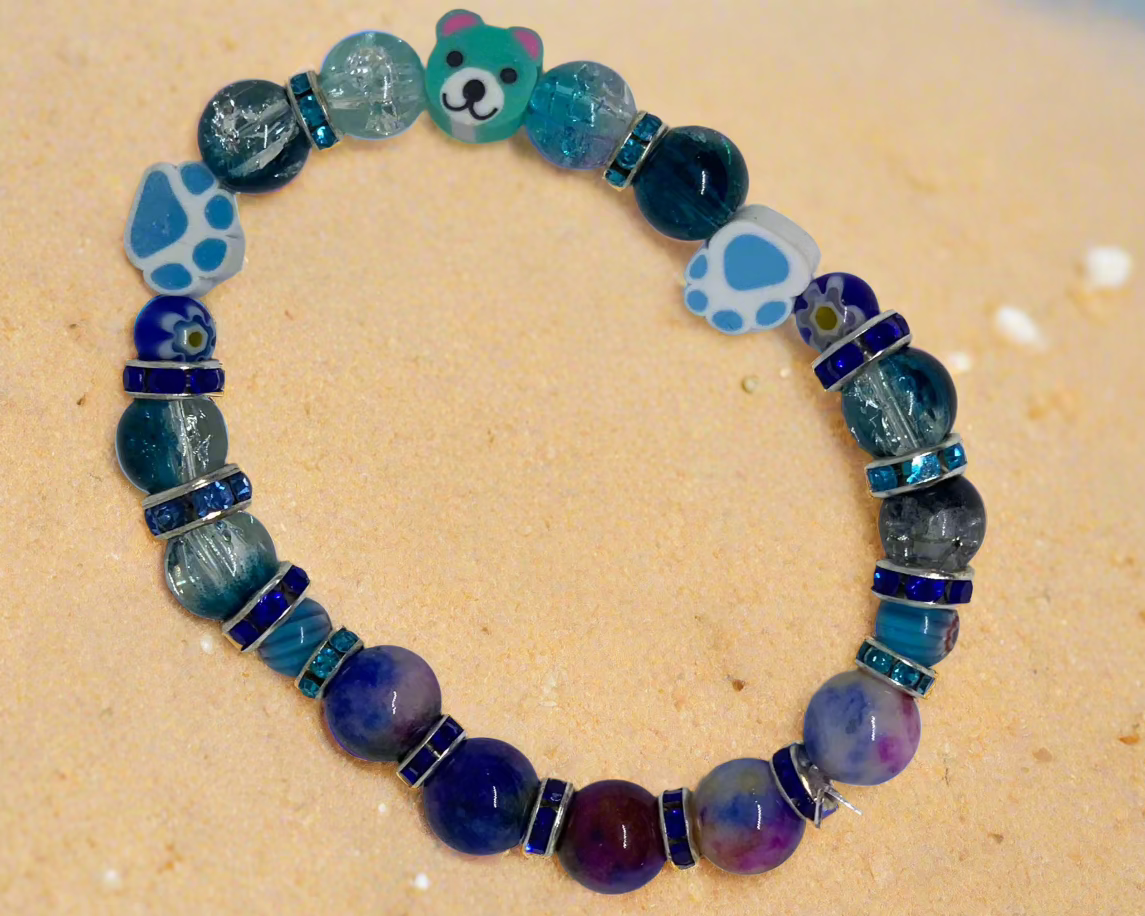 BLUE TONES CRYSTAL PAW GEM STONE BRACELET