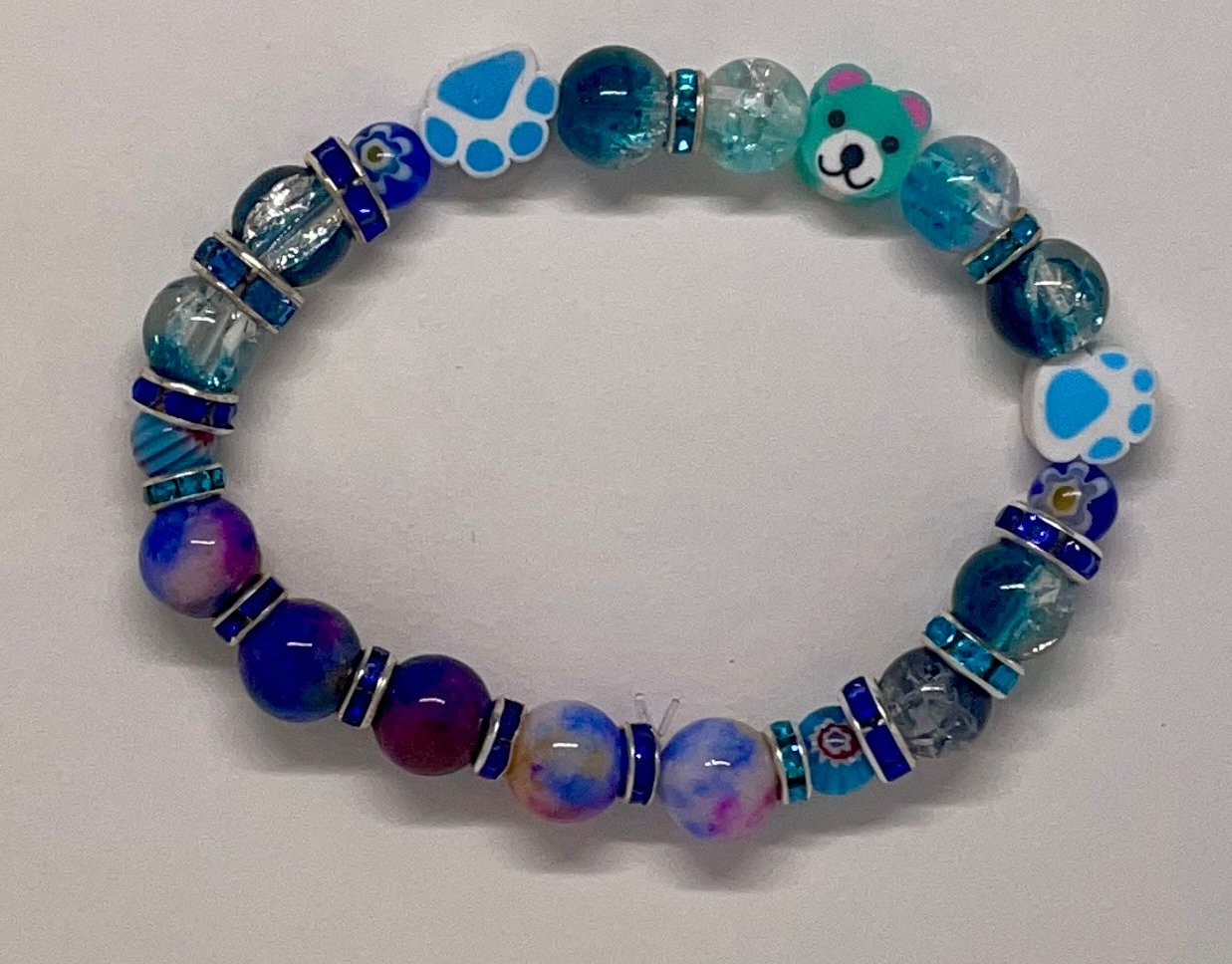 BLUE TONES CRYSTAL PAW GEM STONE BRACELET
