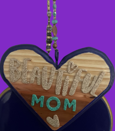 HAND CARVED HEART FROM OAK WOOD PAINTED AND CLEAR COATED  EACH HAND PICKED CRYSTAL BEADS FOR HANGER 