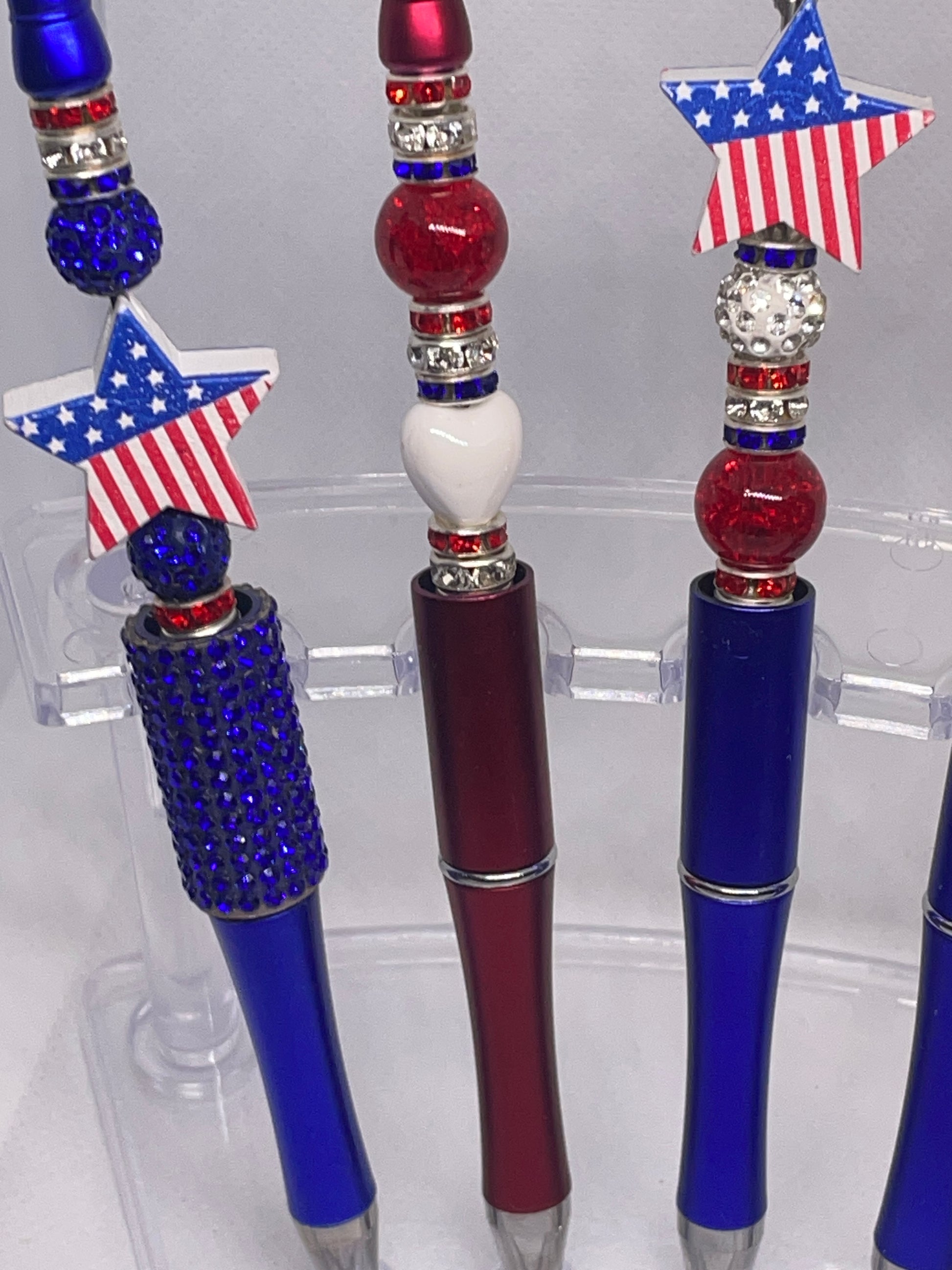 Australian Crystal and American flag Star bead-able pens each unique One of a Kind Support America