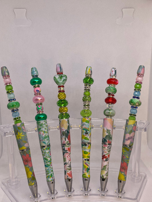 Floral Beadable Blinging Pens with Red Hearts