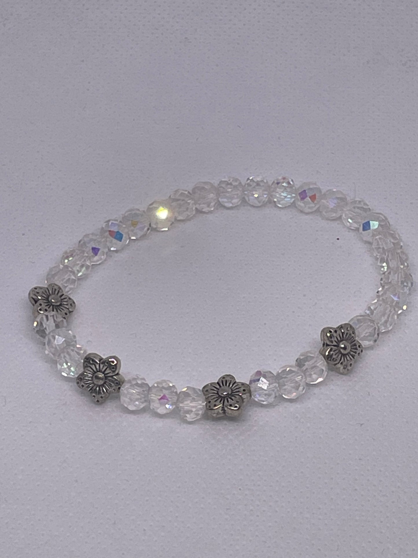 CLEAR AB ROUND SILVER FLOWER CHARMS  beautiful sparkles glorious