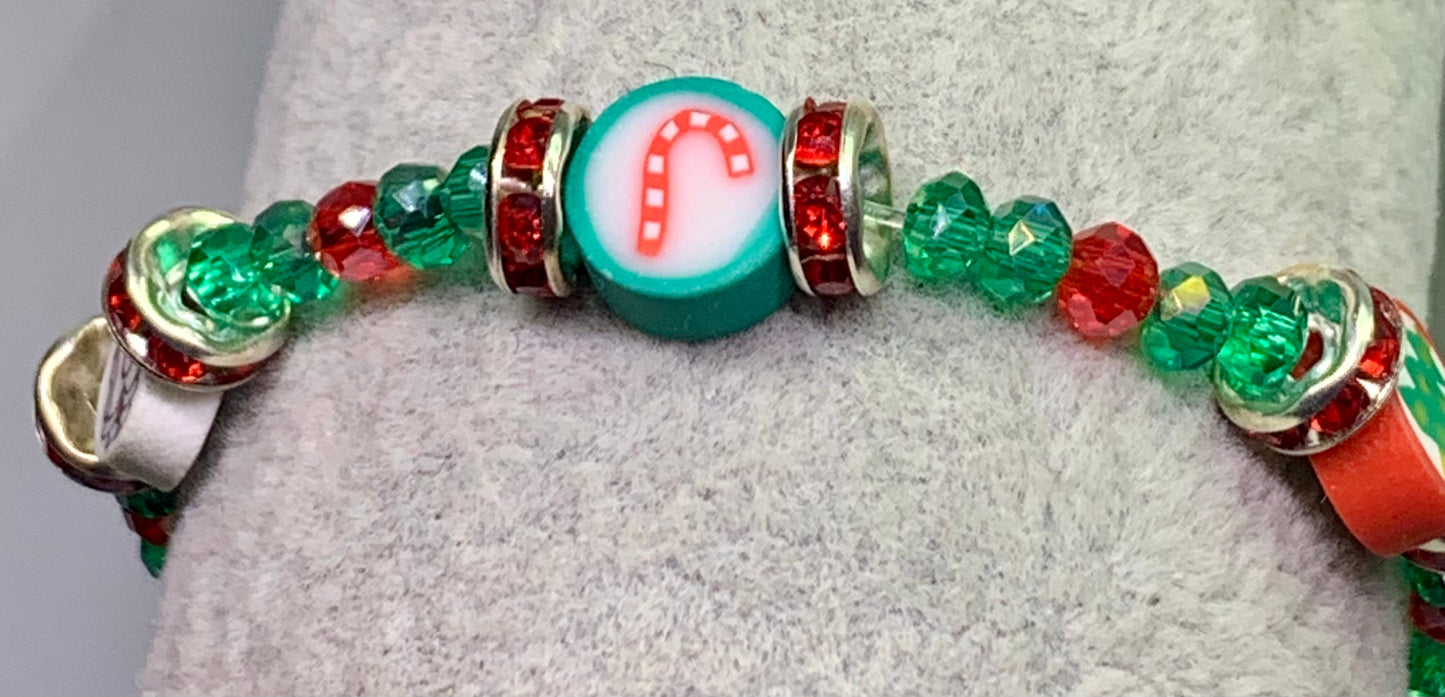 Christmas Crystal Charm Bracelet with Christmas charms candy cane and Santa