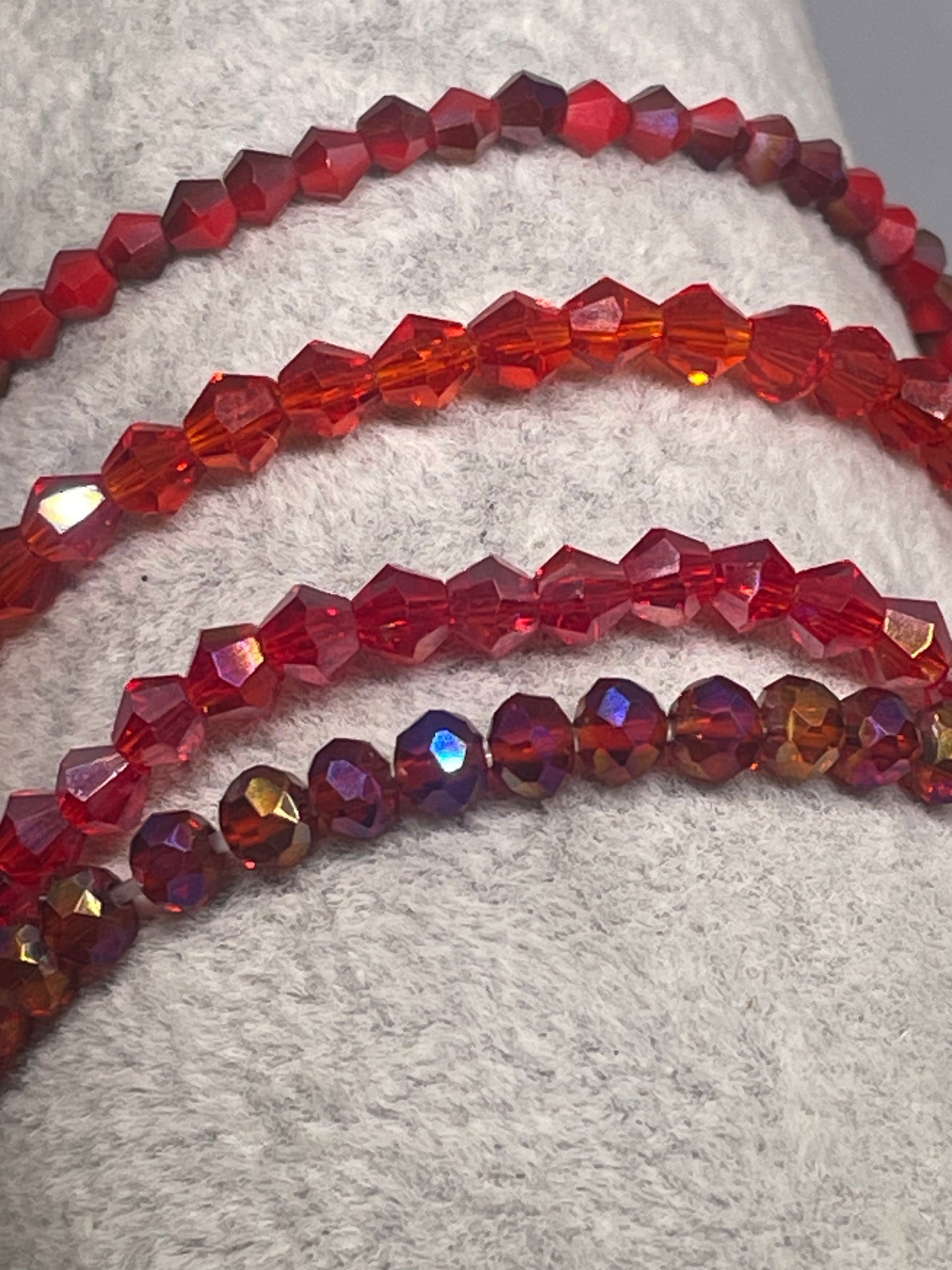 DEEP RED,  REDCLEAR BICONE, SOLID RED AB BICONE, RED RAINBOW AB  CRYATAL BRACELETS 4 COLOR CHOICE HERE