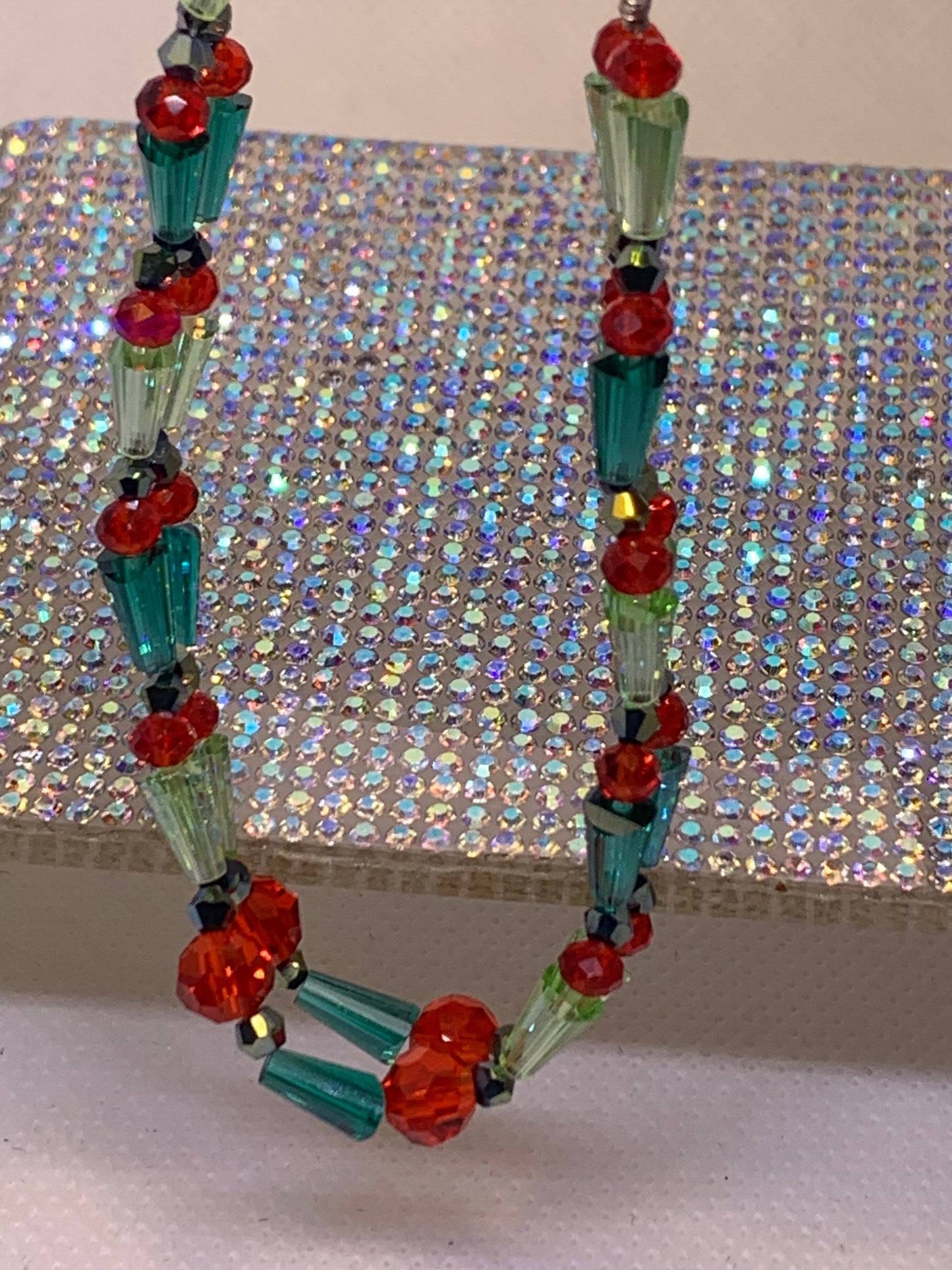 Dazzling Handcrafted Crystal Bracelet – Unique piece~Red, Green & Teal Beadwork for Elegant Style
