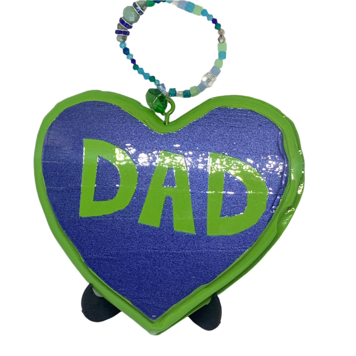 Dad carved heart Lime Green Dad and Trim with Sparkly Blue heart