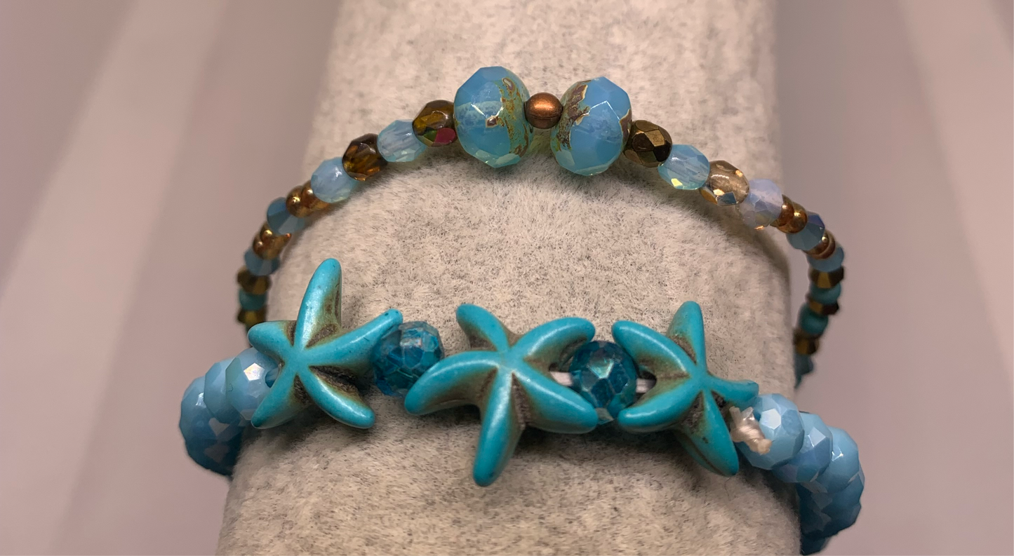 Starfish Double Crystal bracelet brown and TURQUISE