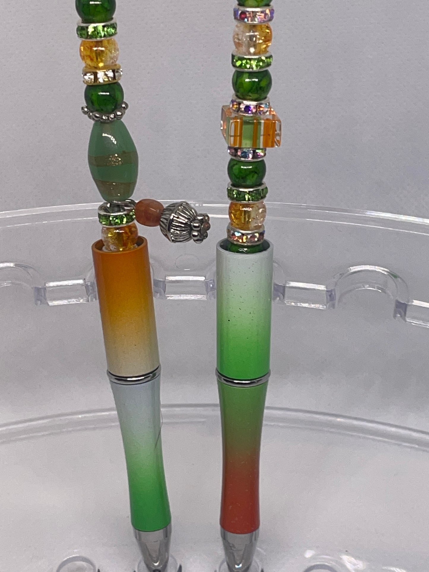 Enchanted Green haze and Orange Harvest delight Dazzling beaded Pens Fall series crystal Beads refillable writing pens