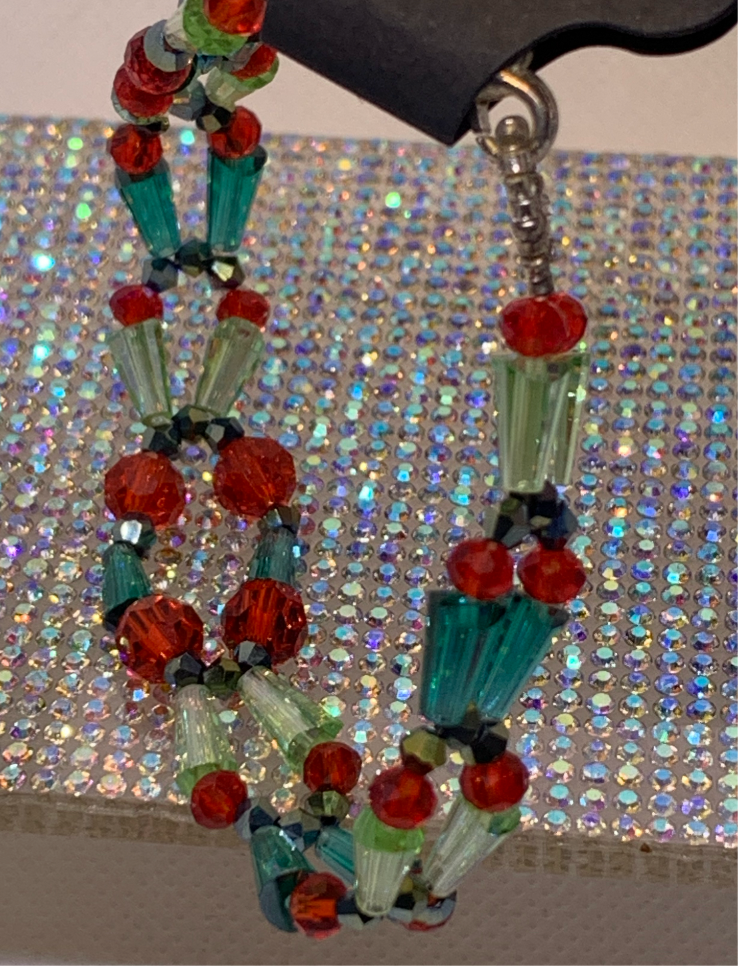Dazzling Handcrafted Crystal Bracelet – Unique piece~Red, Green & Teal Beadwork for Elegant Style