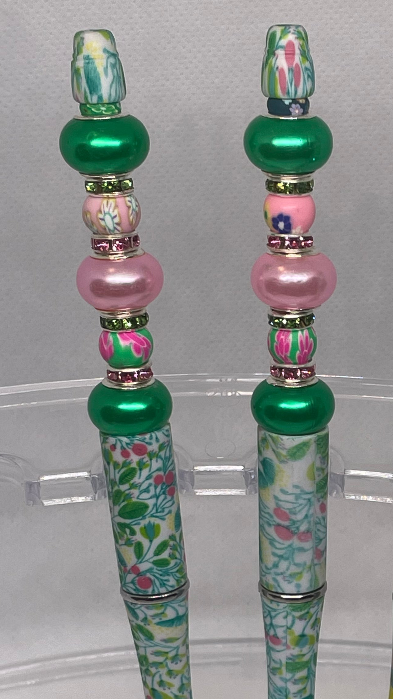  Floral Multi Color Pens Shiny Green and Pink Chunky Beads green and Blue floral pattern 