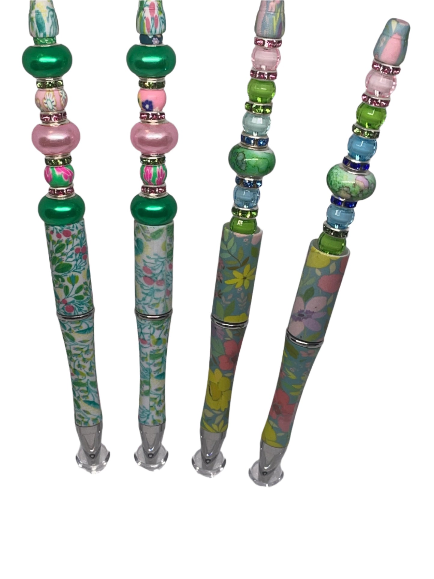  Shiny Green and Pink Chunky Beads green and Blue floral pattern and Pink, Green, Blue spacers with chunky green Bead