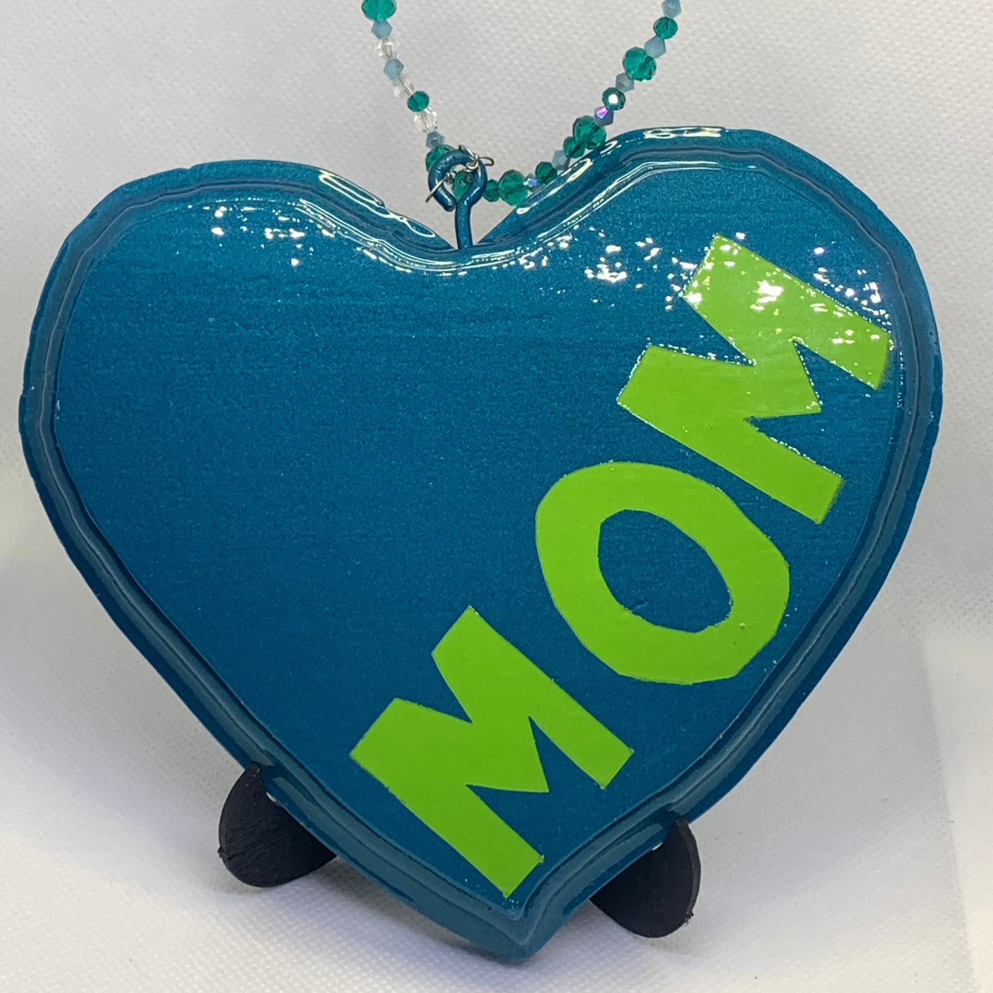 Front of Ocean Blue Lime Green Mom Small Heart