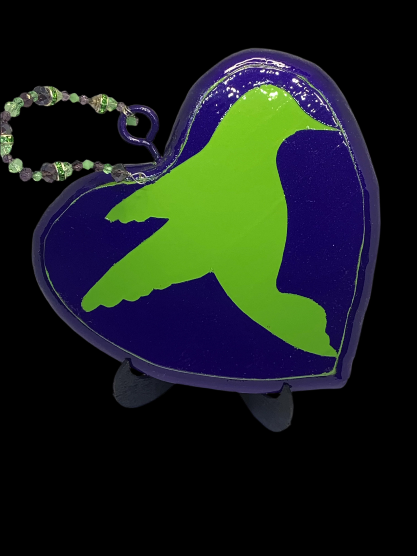 HAND CARVED HEART FROM OAK WOOD PAINTED AND CLEAR COATED  EACH HAND PICKED CRYSTAL BEADS FOR HANGER Special Requests