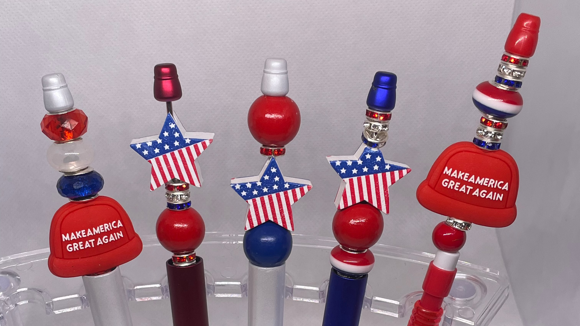 Australian Crystal and American flag Star bead-able pens each unique One of a Kind Support America