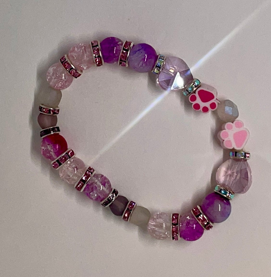 PINK AND MAGENTA CRYSTAL PAW GEM STONE BRACELET WITH BEAUTIFUL CRYSTAL HEART 