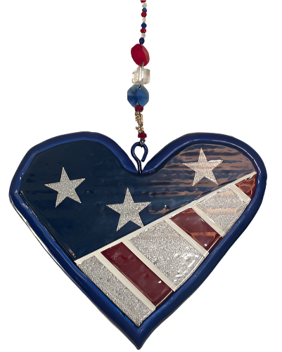PROUND TO BE AN AMERICAN SILVER STARS CARVED HEART