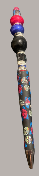 Red Black and Blue Bead Pen Floral print on Pen