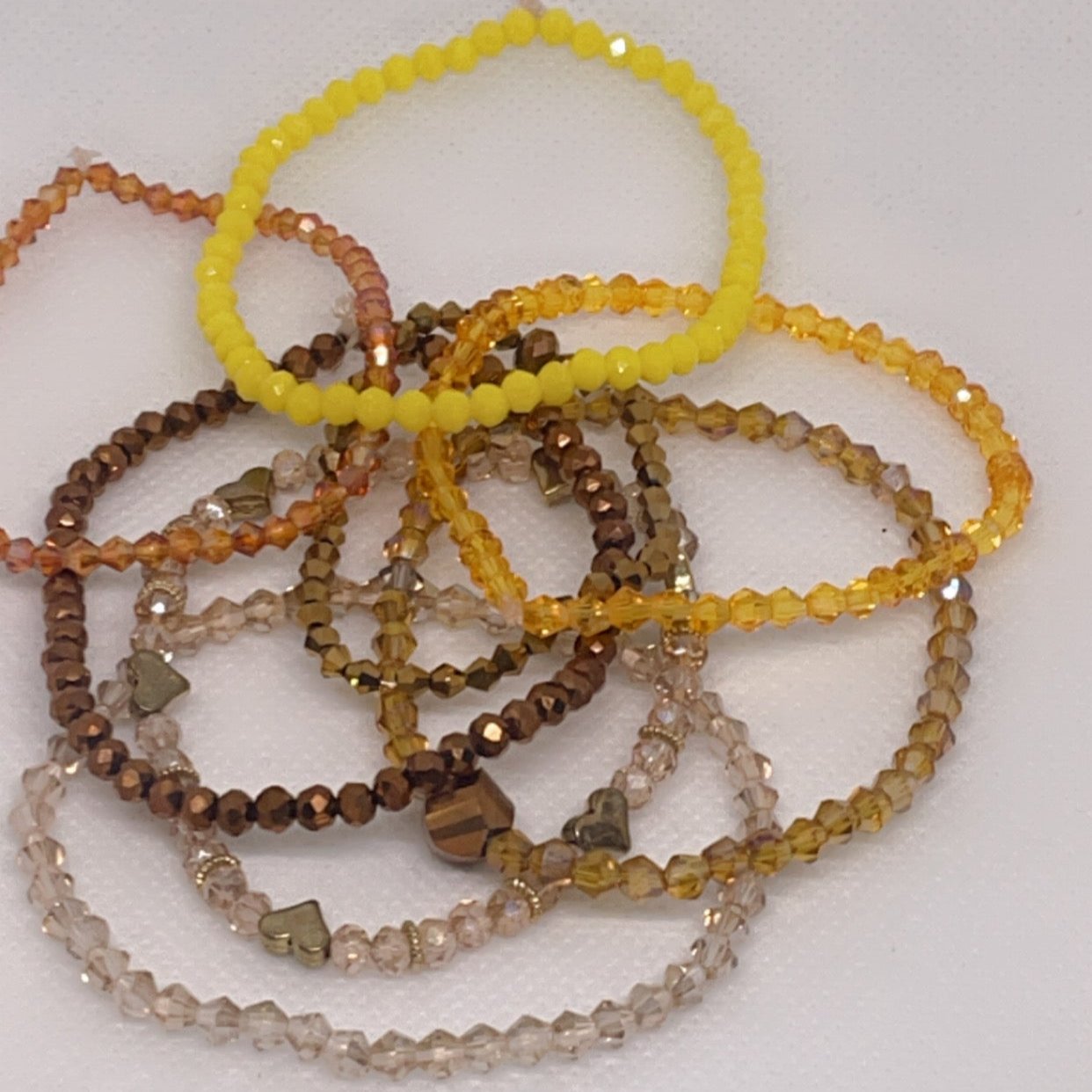 Stackable Crystal bracelets yellows copper bronze Champaign Australian crystal stretchy bracelets