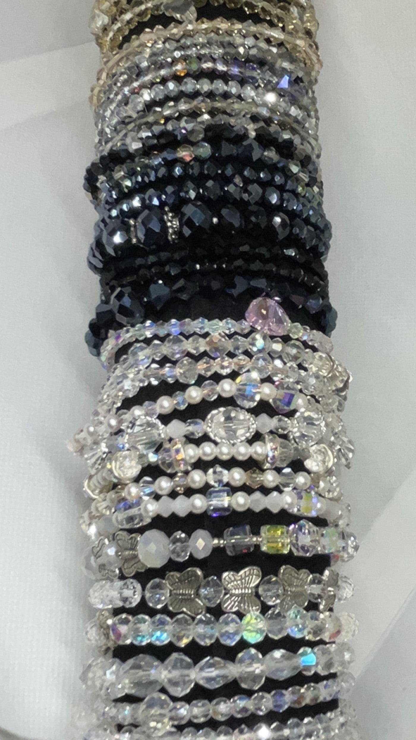 Elegant Black & Silver Beaded Stretchy Crystal Bracelet - Candi’s Creations