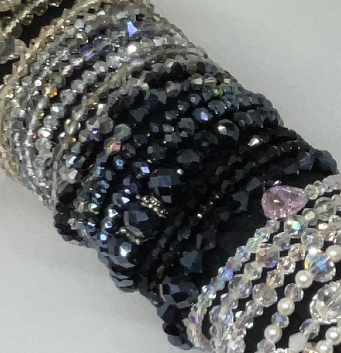 Elegant Black & Silver Beaded Stretchy Crystal Bracelet - Candi’s Creations