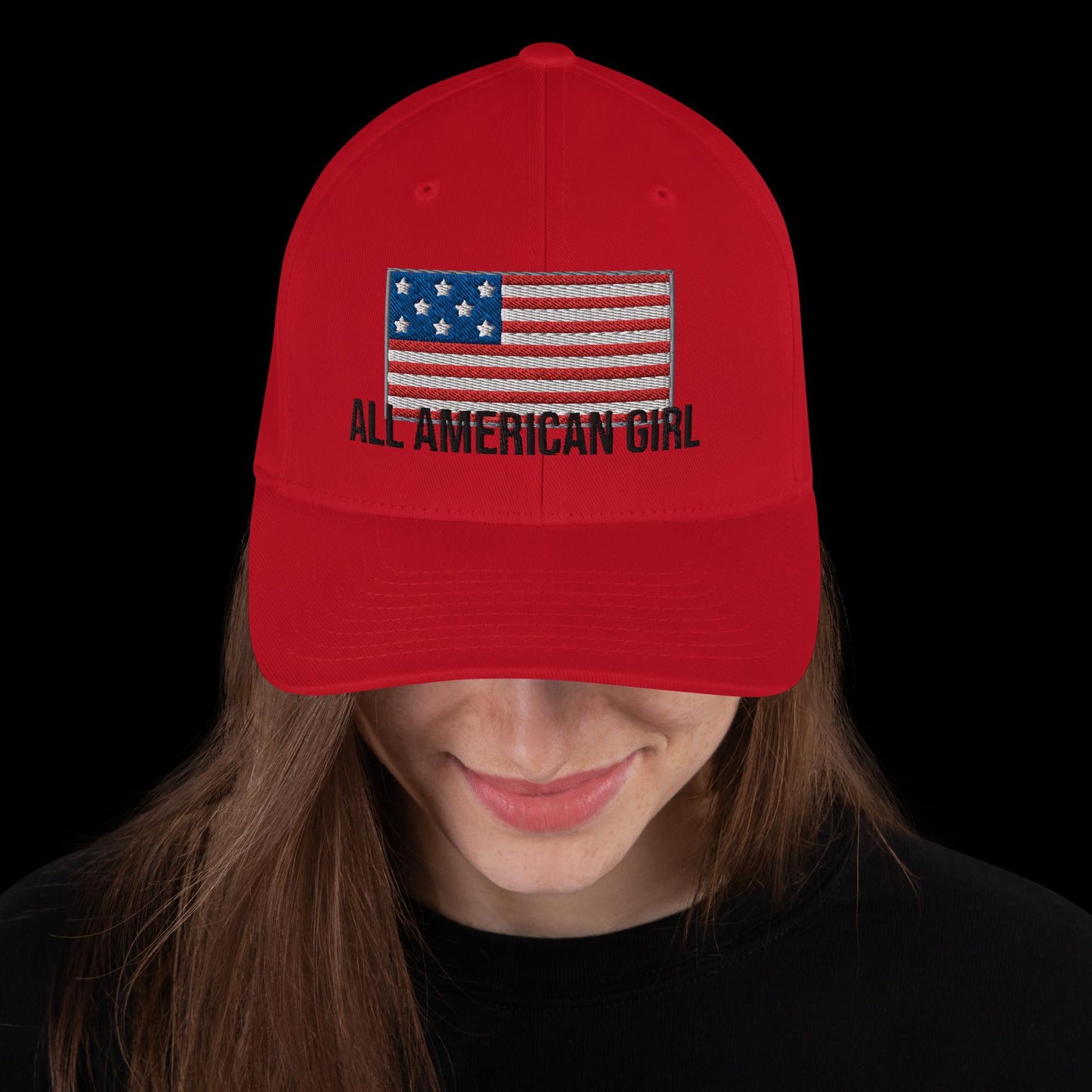 All American Girl with USA Flag-Twill Cap - Candi’s Creations
