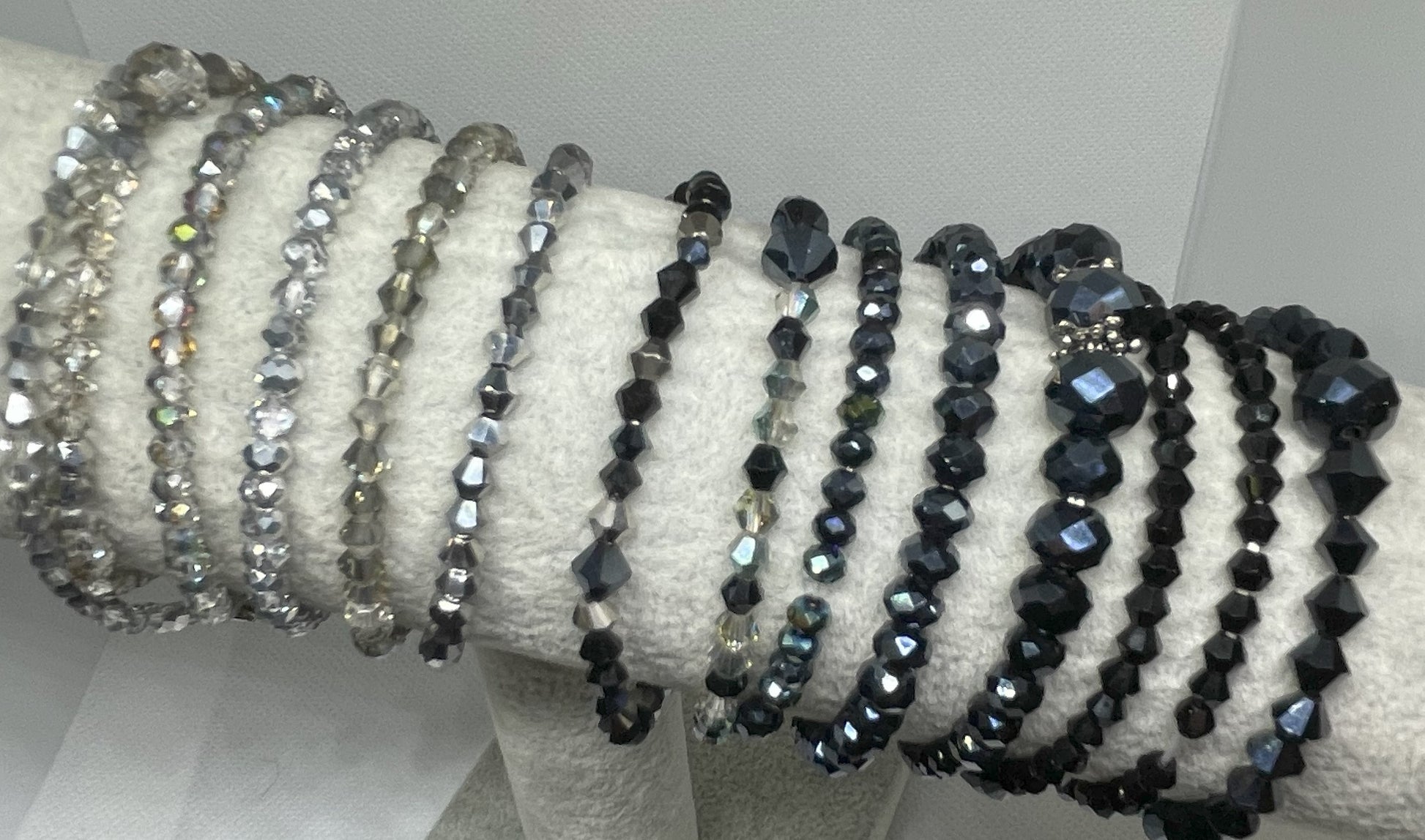 Elegant Black & Silver Beaded Stretchy Crystal Bracelet - Candi’s Creations