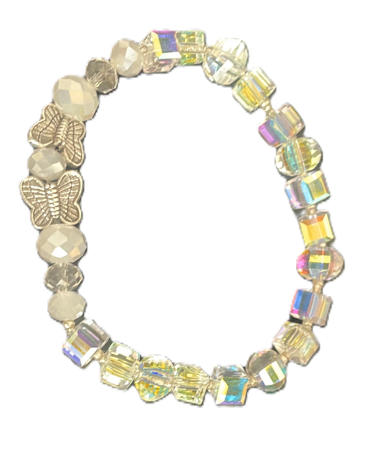   clear crystal bride bracelet with pearl white round beads silver butter fly's